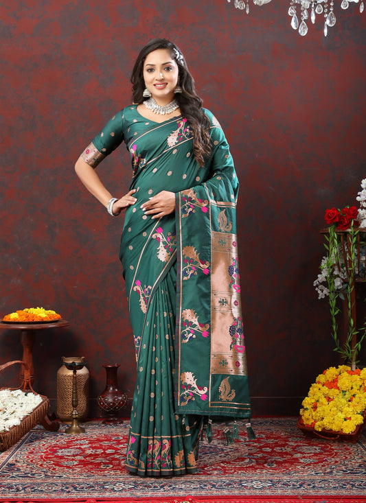 luxurious designer Soft Pethani silk saree with Copper zari weawing motifs and Rich Zari weawing  silk saree