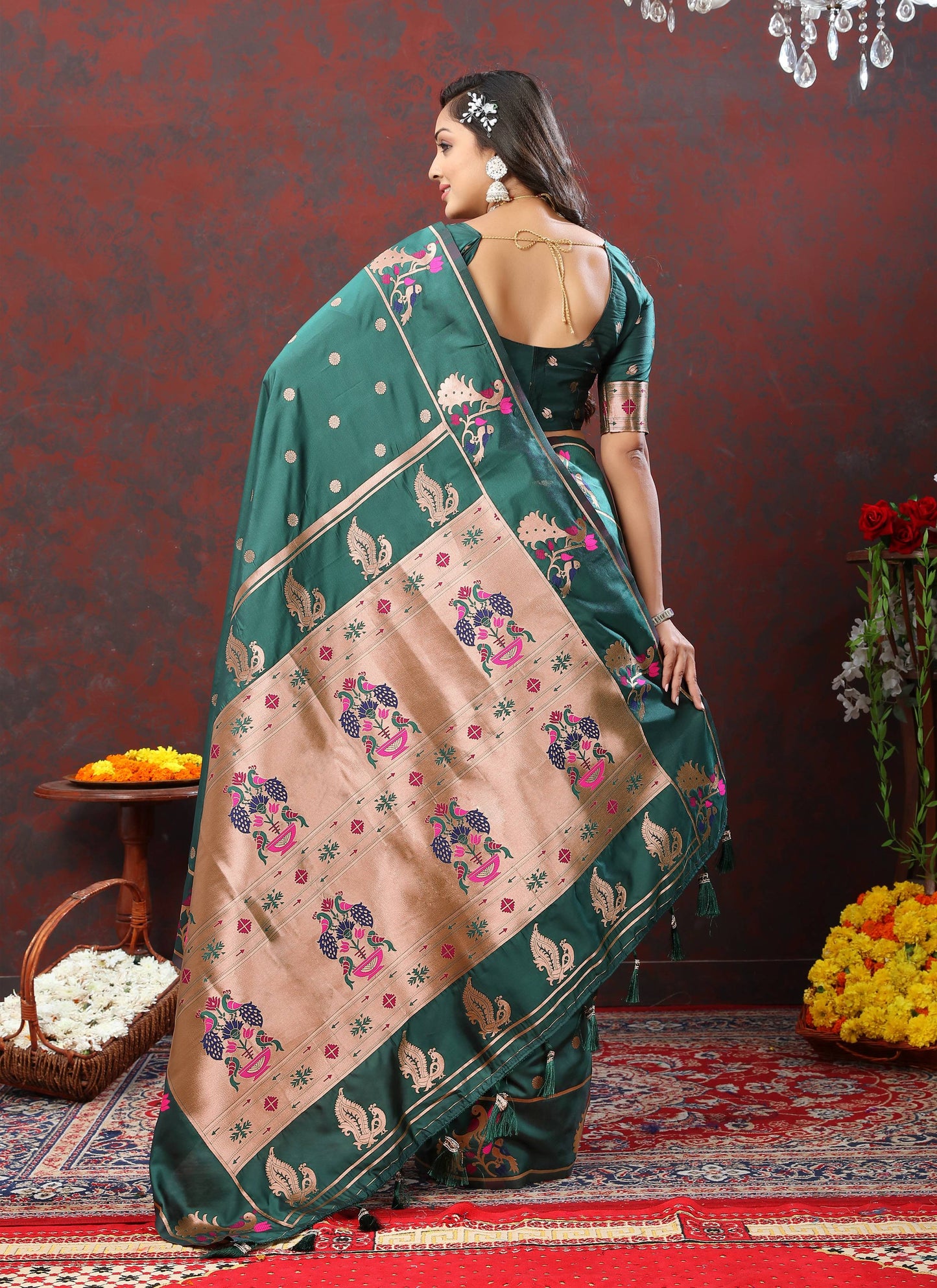 luxurious designer Soft Pethani silk saree with Copper zari weawing motifs and Rich Zari weawing  silk saree