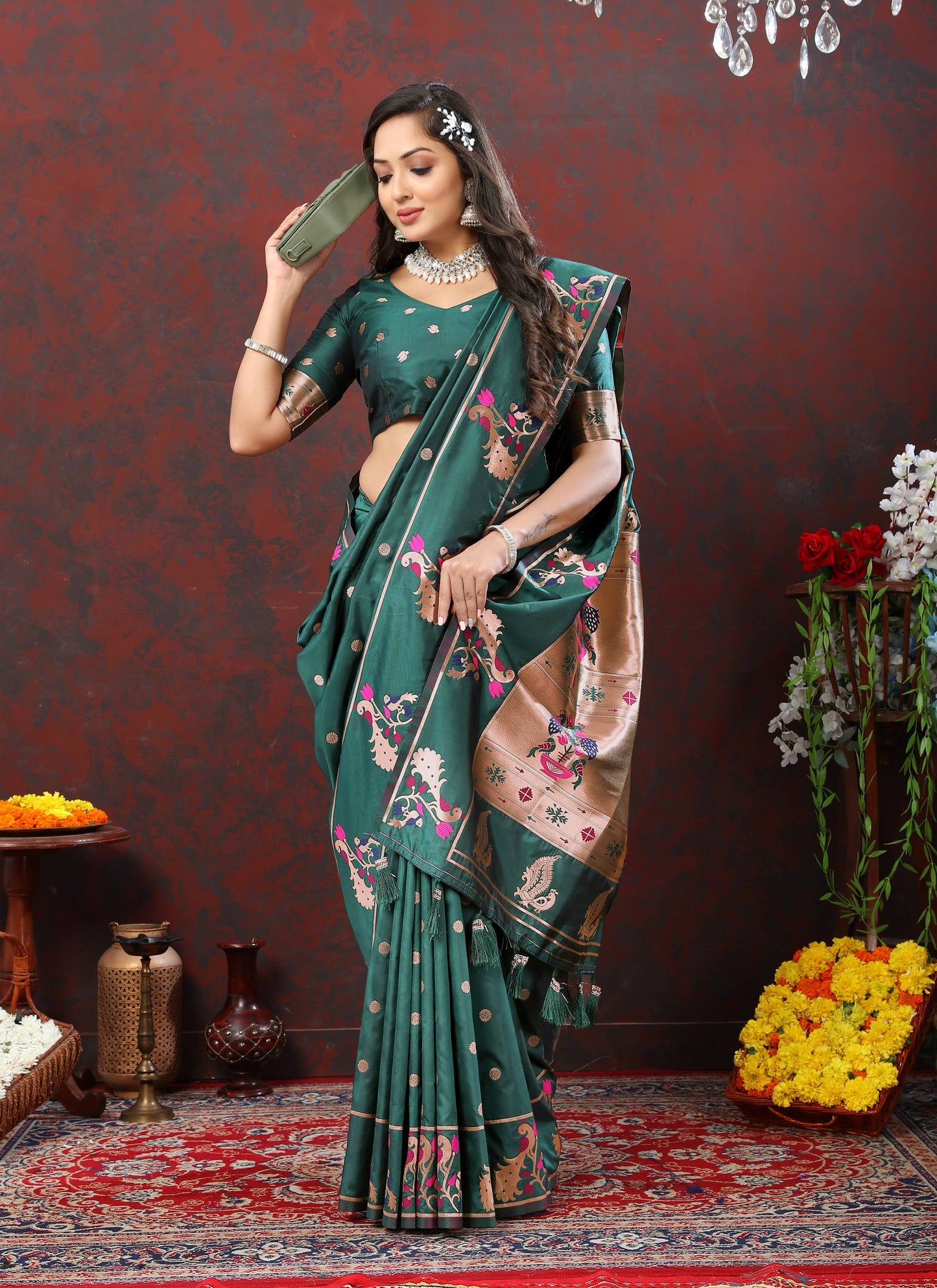 luxurious designer Soft Pethani silk saree with Copper zari weawing motifs and Rich Zari weawing  silk saree