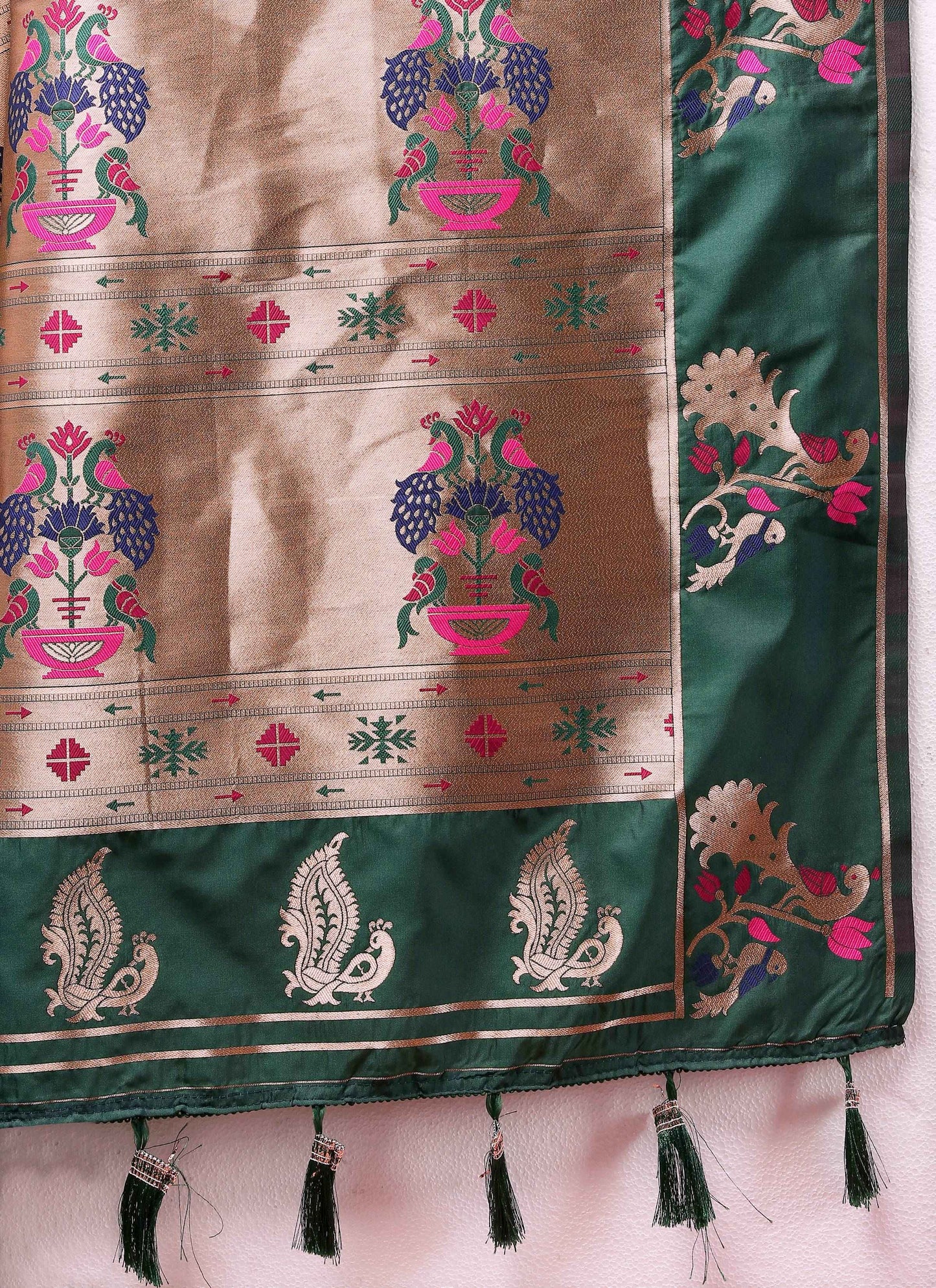 luxurious designer Soft Pethani silk saree with Copper zari weawing motifs and Rich Zari weawing  silk saree