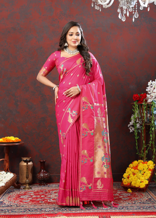 luxurious designer Soft Pethani silk saree with Copper zari weawing motifs and Rich Zari weawing  silk saree