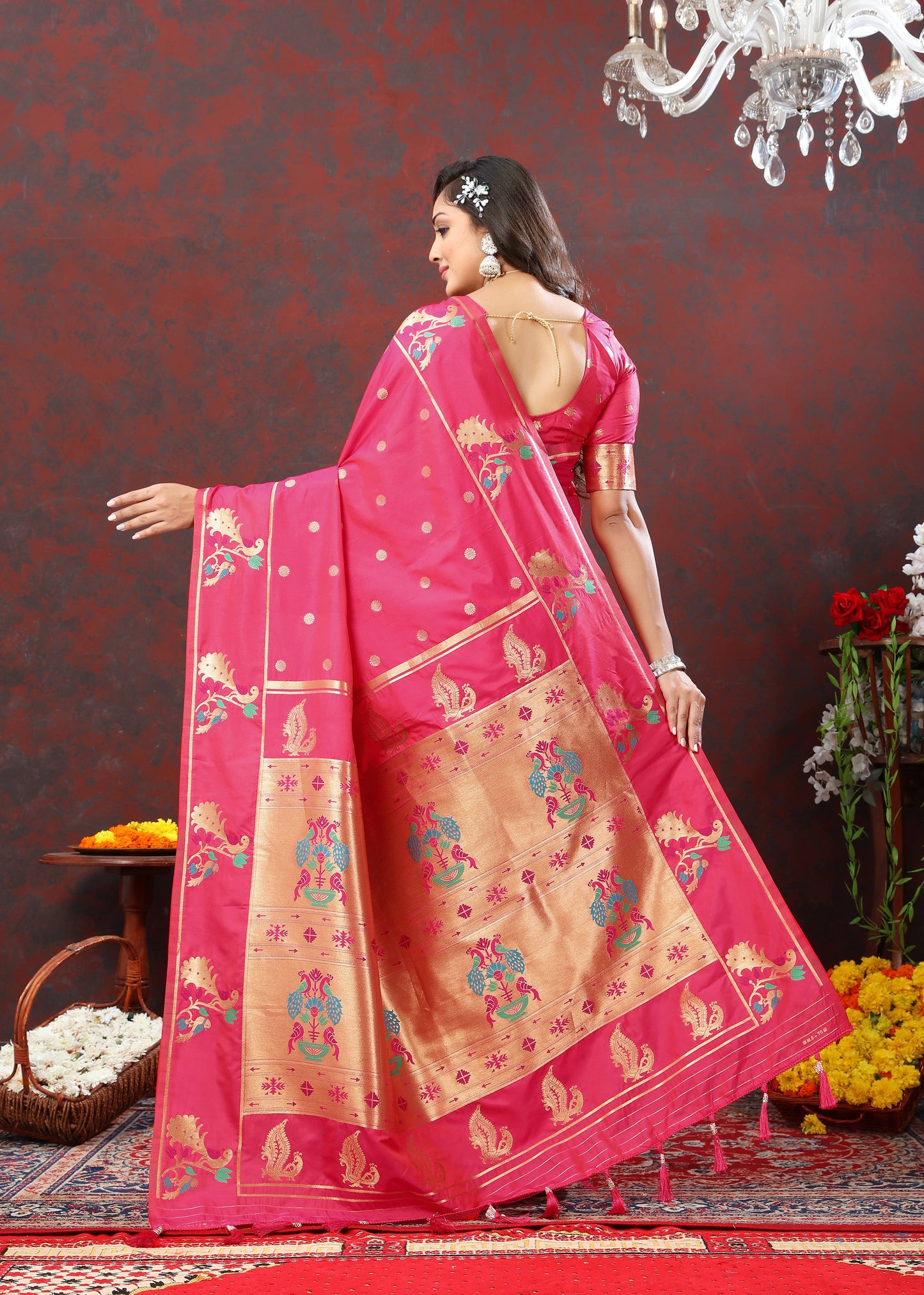 luxurious designer Soft Pethani silk saree with Copper zari weawing motifs and Rich Zari weawing  silk saree