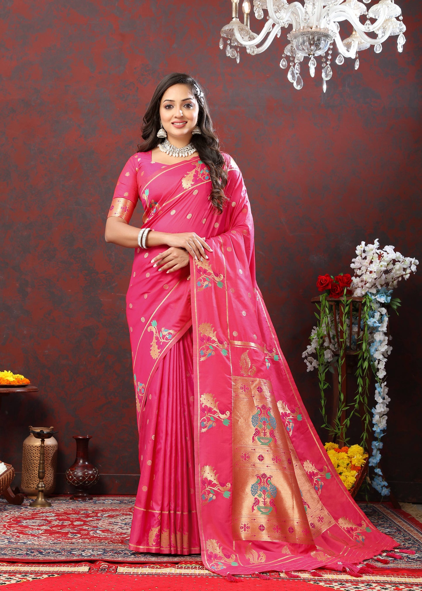 luxurious designer Soft Pethani silk saree with Copper zari weawing motifs and Rich Zari weawing  silk saree