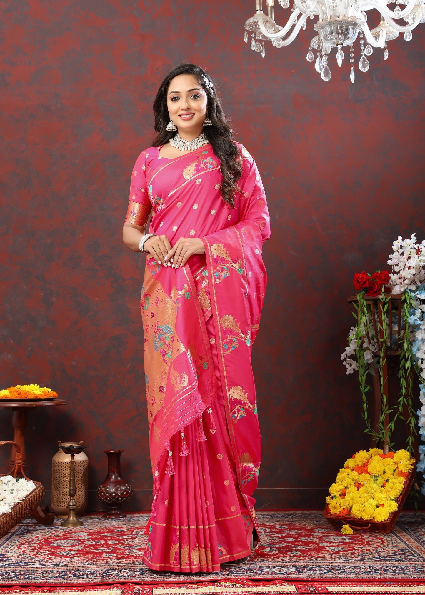 luxurious designer Soft Pethani silk saree with Copper zari weawing motifs and Rich Zari weawing  silk saree