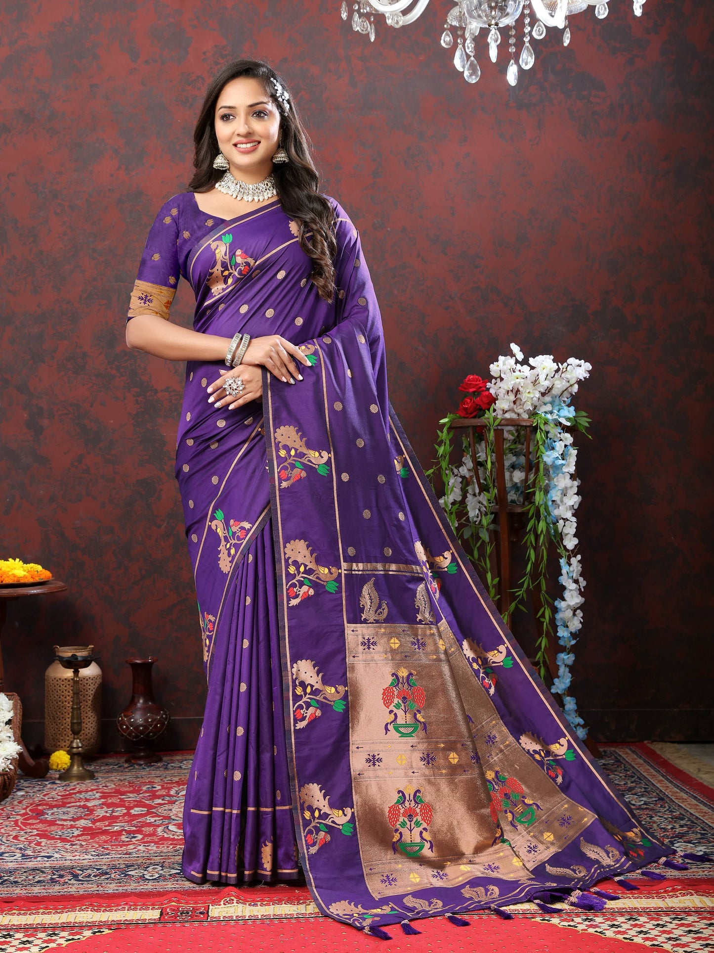 luxurious designer Soft Pethani silk saree with Copper zari weawing motifs and Rich Zari weawing  silk saree