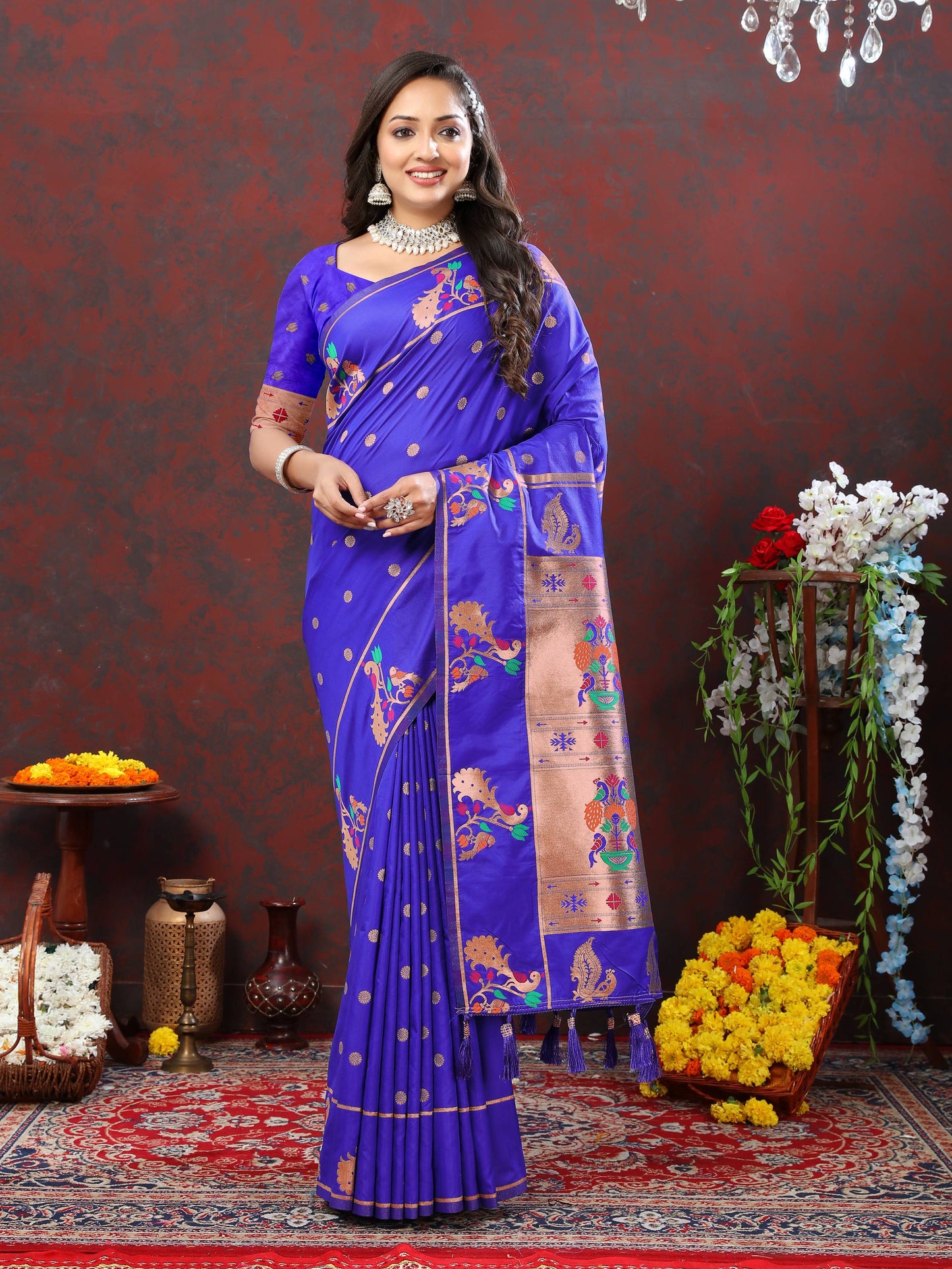 luxurious designer Soft Pethani silk saree with Copper zari weawing motifs and Rich Zari weawing  silk saree