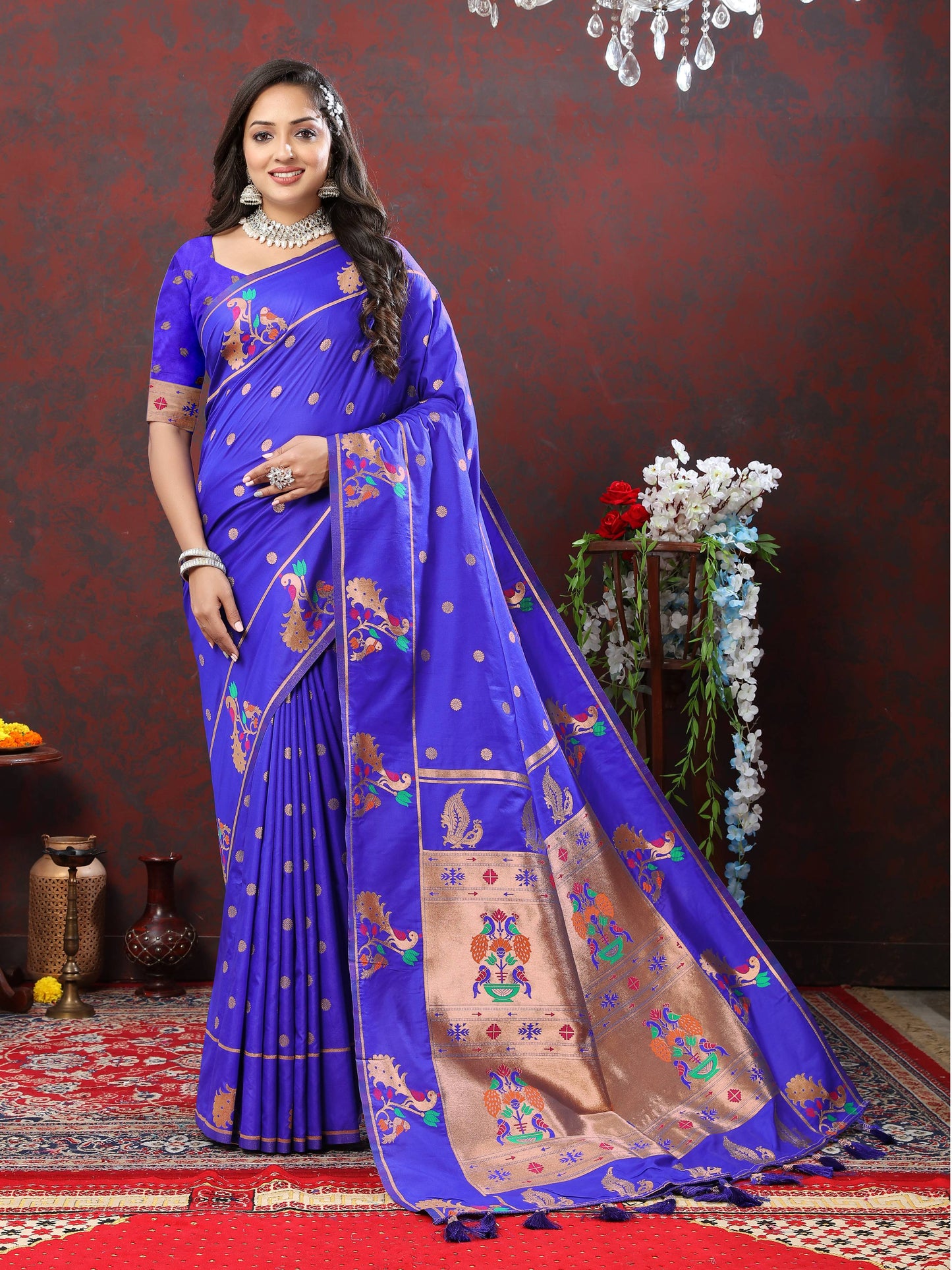 luxurious designer Soft Pethani silk saree with Copper zari weawing motifs and Rich Zari weawing  silk saree