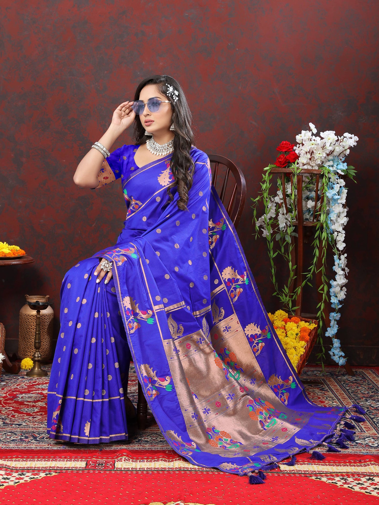 luxurious designer Soft Pethani silk saree with Copper zari weawing motifs and Rich Zari weawing  silk saree