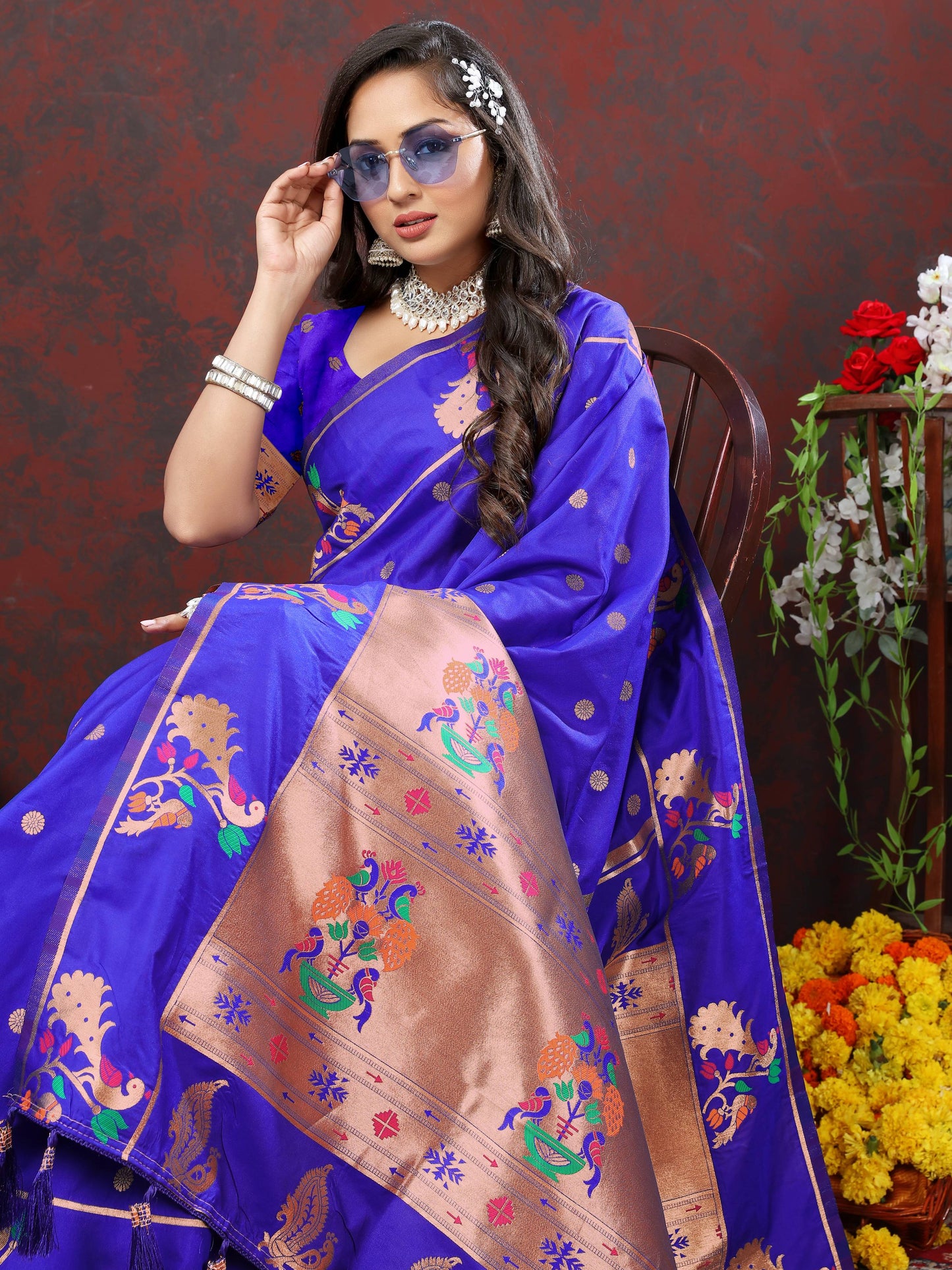 luxurious designer Soft Pethani silk saree with Copper zari weawing motifs and Rich Zari weawing  silk saree