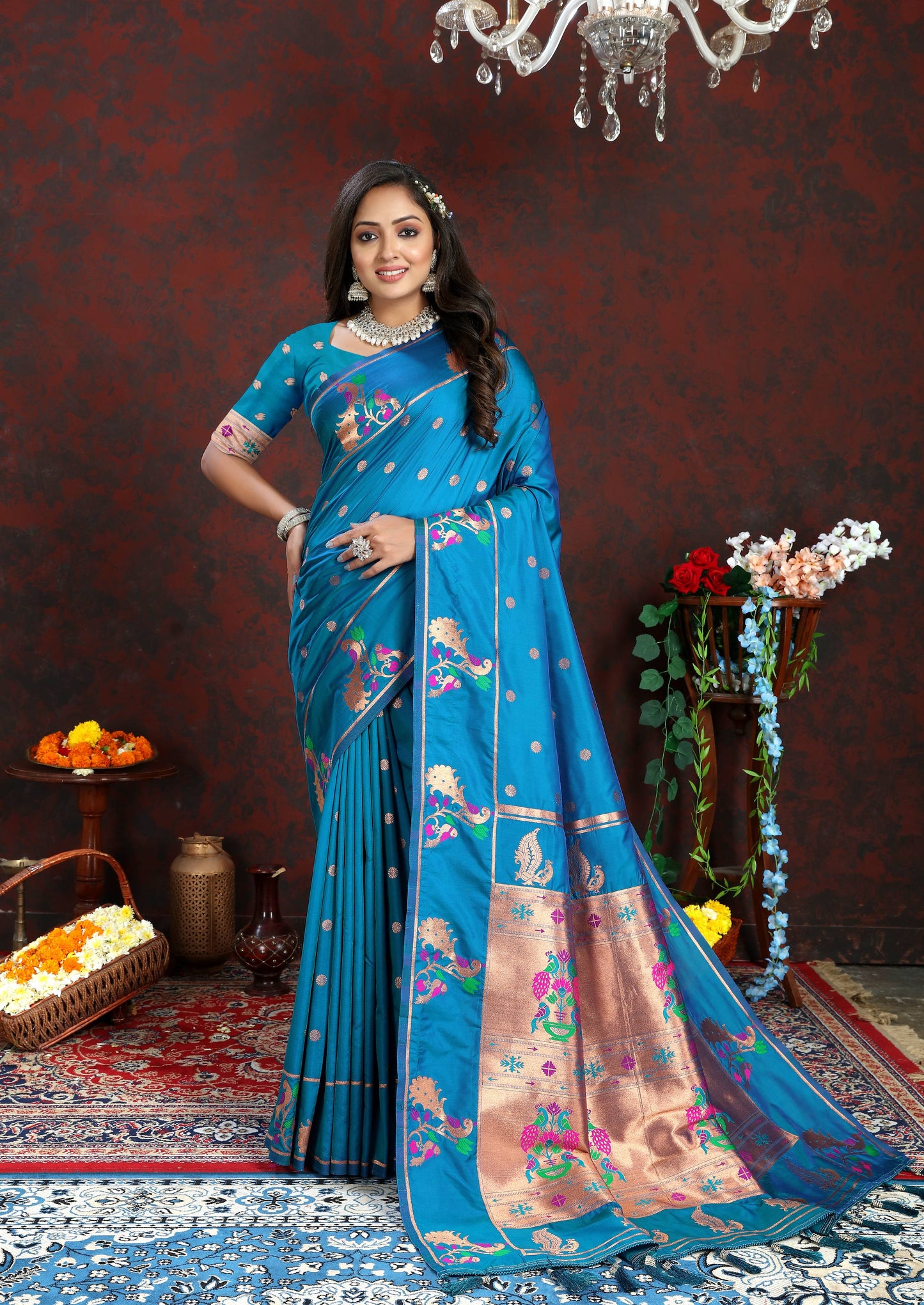 luxurious designer Soft Pethani silk saree with Copper zari weawing motifs and Rich Zari weawing  silk saree