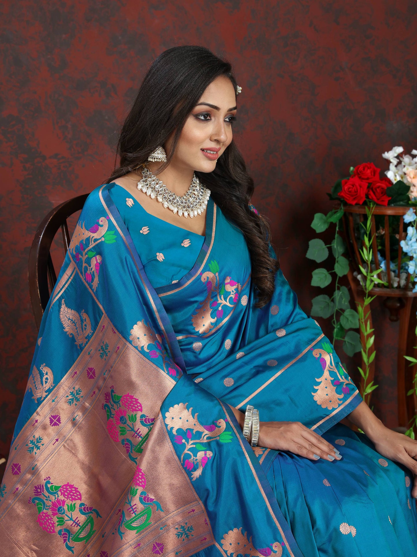 luxurious designer Soft Pethani silk saree with Copper zari weawing motifs and Rich Zari weawing  silk saree