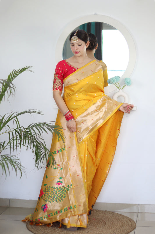 luxurious designer Soft  Paithani  silk saree with zari  weawing design  and  Rich Meenakari  weawing  silk saree