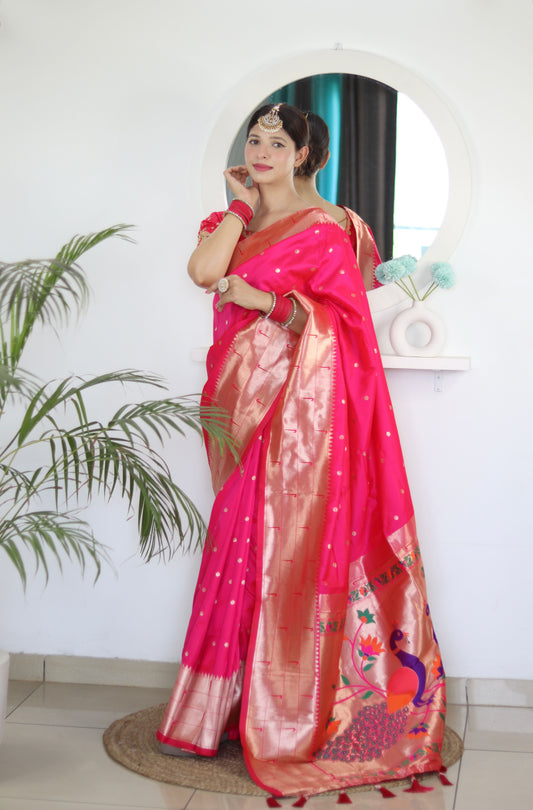 luxurious designer Soft  Paithani  silk saree with zari  weawing design  and  Rich Meenakari  weawing  silk saree