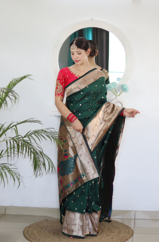 luxurious designer Soft  Paithani  silk saree with zari  weawing design  and  Rich Meenakari  weawing  silk saree