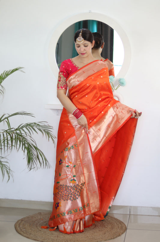 luxurious designer Soft  Paithani  silk saree with zari  weawing design  and  Rich Meenakari  weawing  silk saree