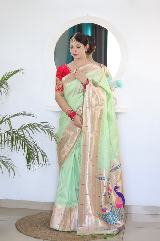 luxurious designer Soft  Paithani  silk saree with zari  weawing design  and  Rich Meenakari  weawing  silk saree