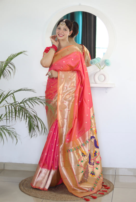 luxurious designer Soft  Paithani  silk saree with zari  weawing design  and  Rich Meenakari  weawing  silk saree