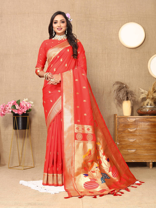 luxurious designer Soft  Paithani  silk saree with zari  weawing design  and  Rich Meenakari  weawing  silk saree