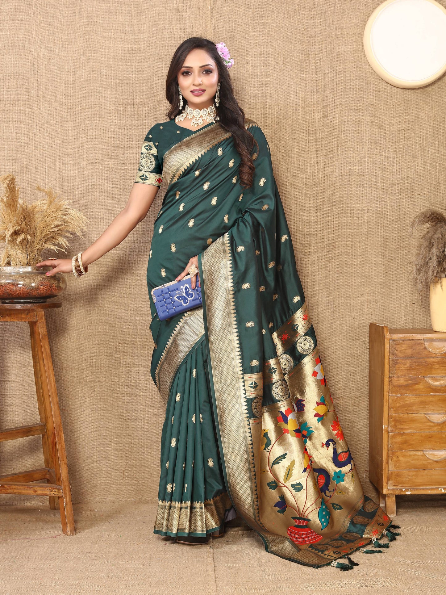 luxurious designer Soft  Paithani  silk saree with zari  weawing design  and  Rich Meenakari  weawing  silk saree