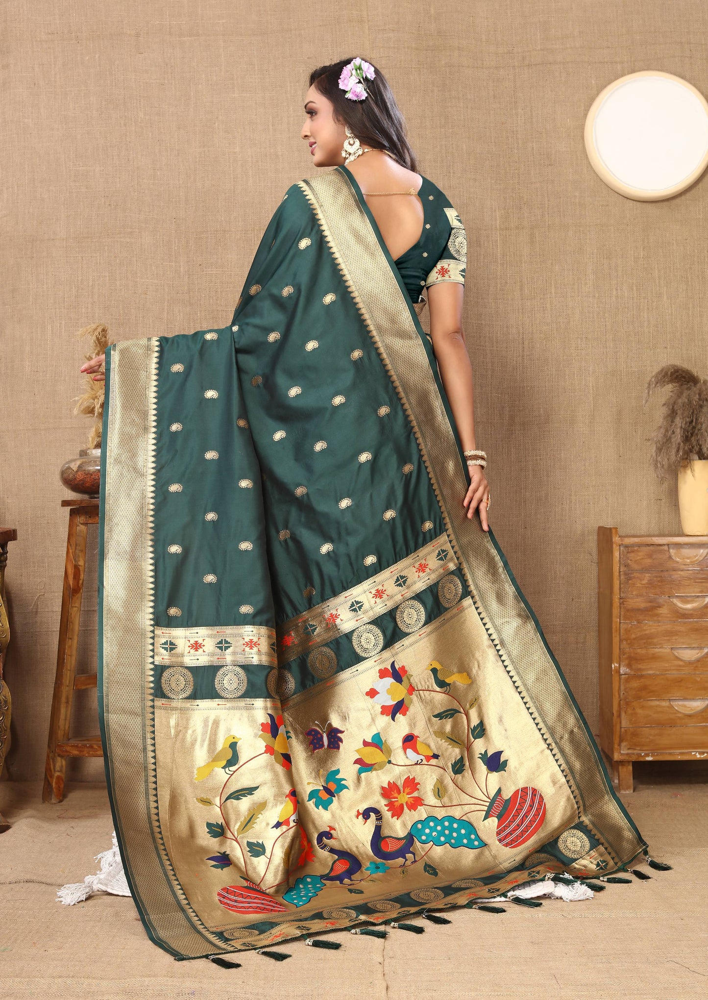 luxurious designer Soft  Paithani  silk saree with zari  weawing design  and  Rich Meenakari  weawing  silk saree