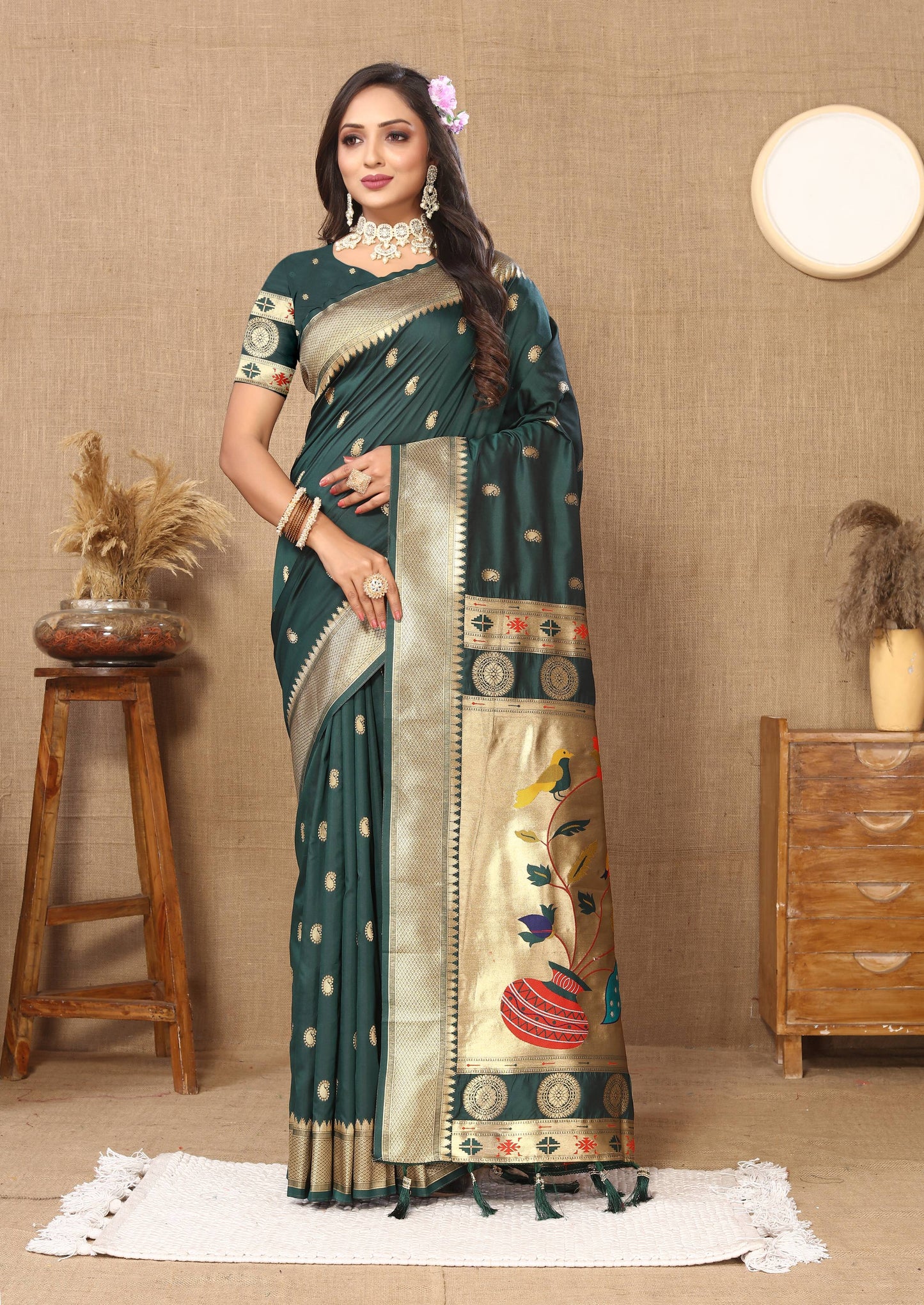 luxurious designer Soft  Paithani  silk saree with zari  weawing design  and  Rich Meenakari  weawing  silk saree