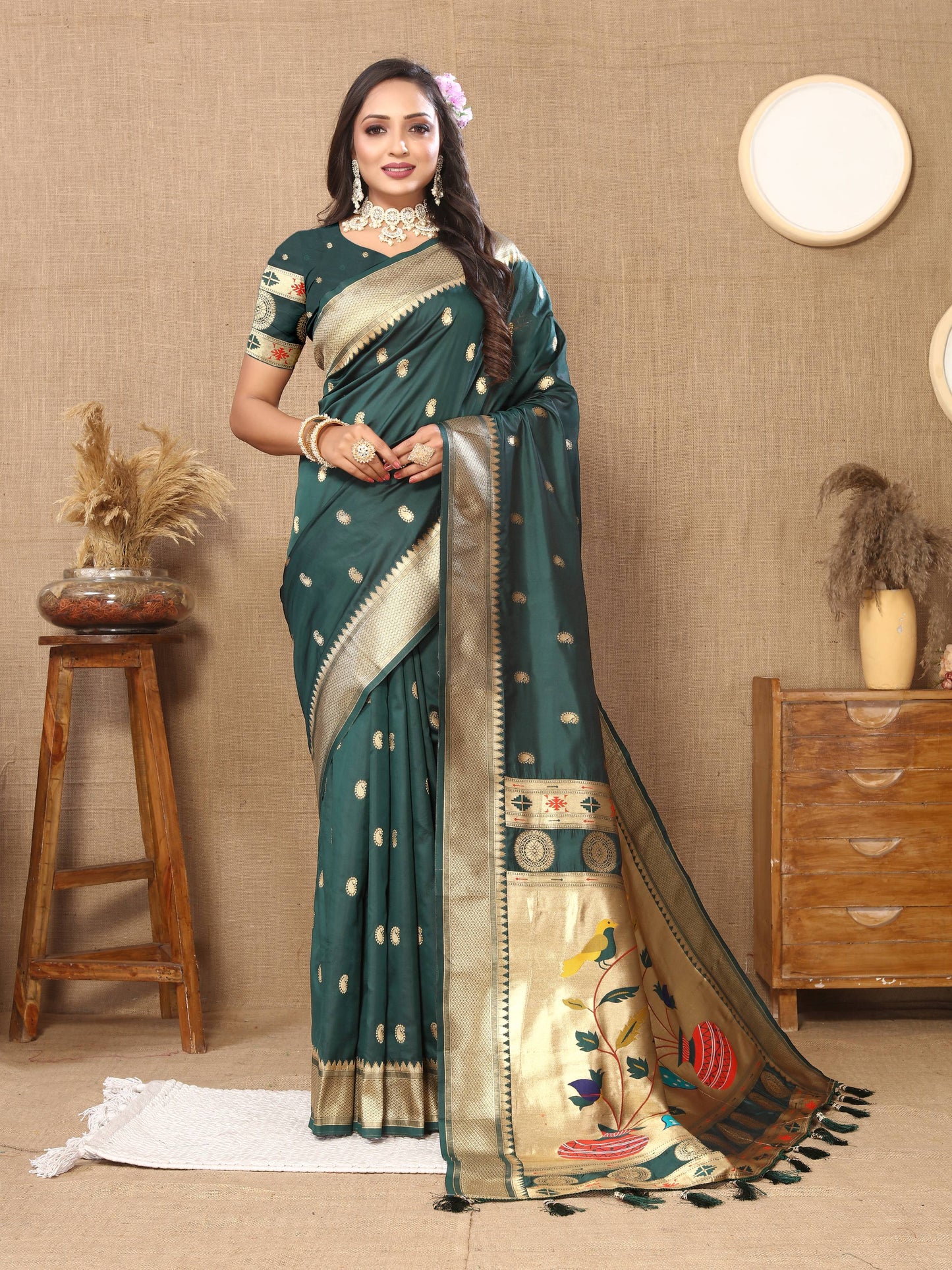 luxurious designer Soft  Paithani  silk saree with zari  weawing design  and  Rich Meenakari  weawing  silk saree