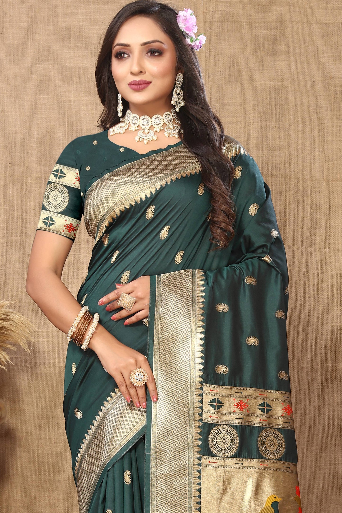 luxurious designer Soft  Paithani  silk saree with zari  weawing design  and  Rich Meenakari  weawing  silk saree