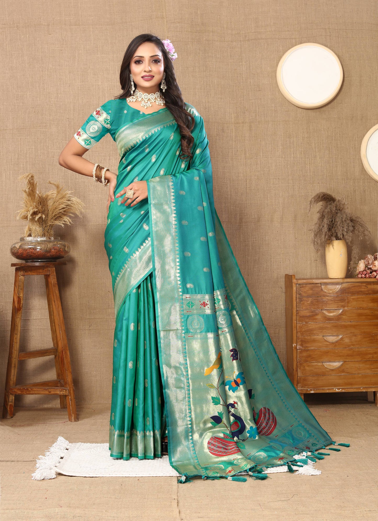 luxurious designer Soft  Paithani  silk saree with zari  weawing design  and  Rich Meenakari  weawing  silk saree