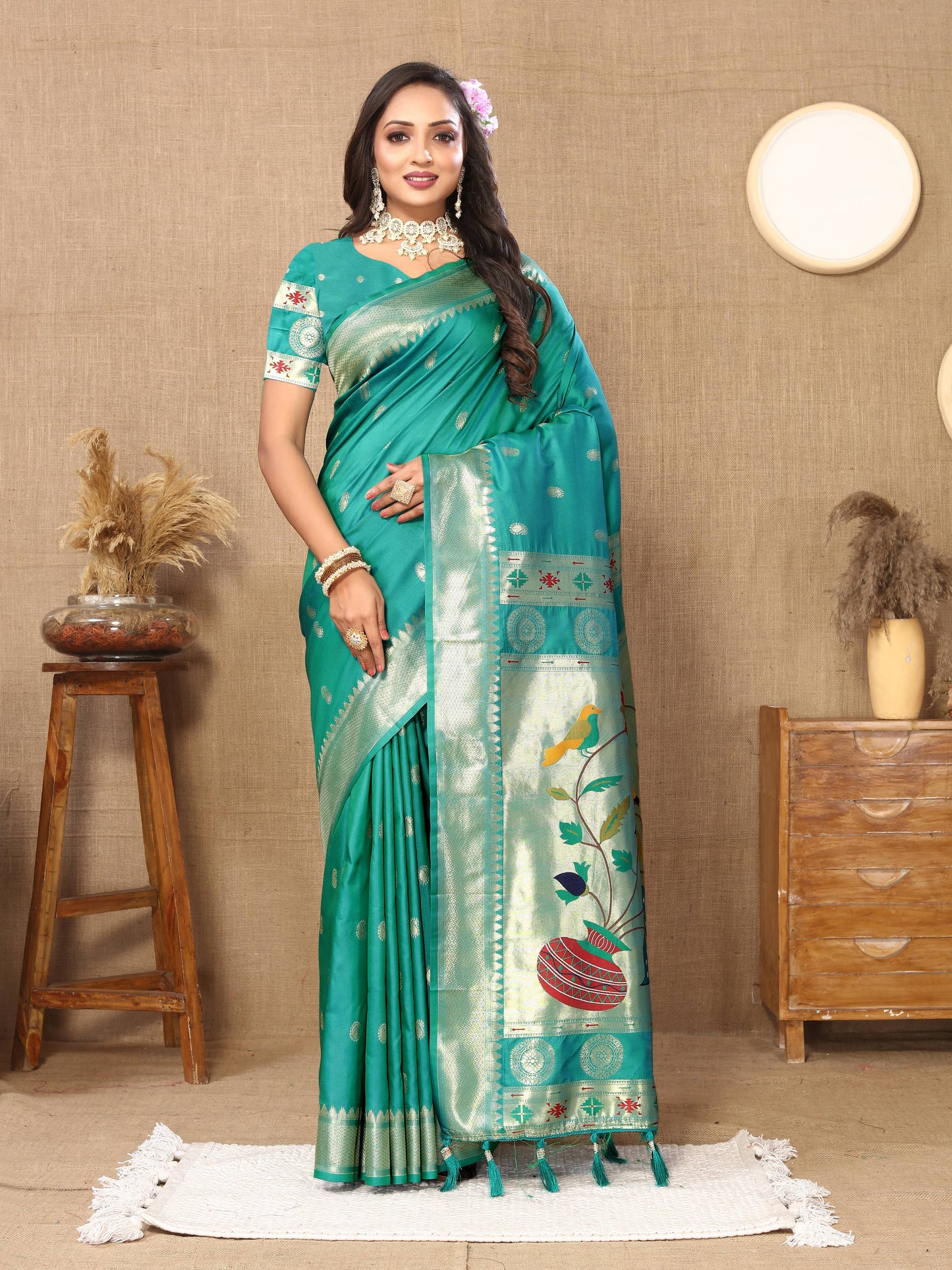 luxurious designer Soft  Paithani  silk saree with zari  weawing design  and  Rich Meenakari  weawing  silk saree