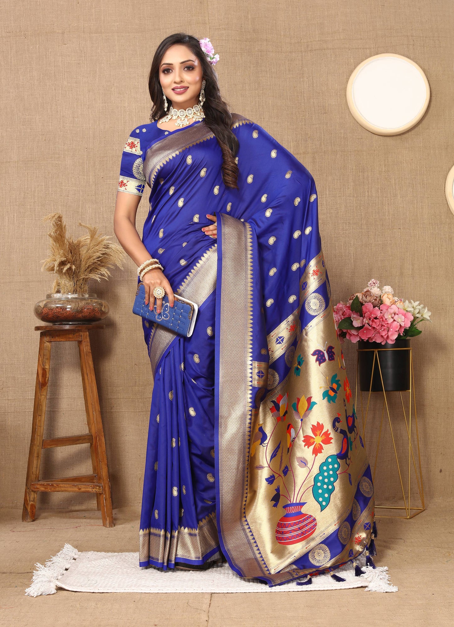 luxurious designer Soft  Paithani  silk saree with zari  weawing design  and  Rich Meenakari  weawing  silk saree