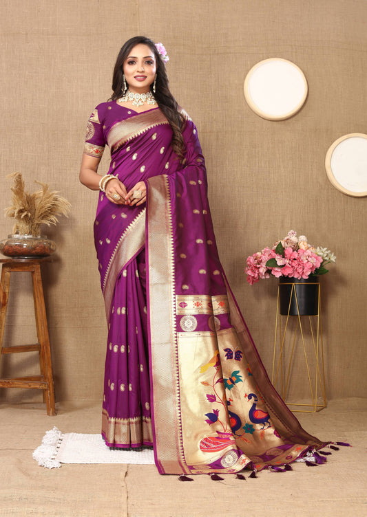 luxurious designer Soft  Paithani  silk saree with zari  weawing design  and  Rich Meenakari  weawing  silk saree