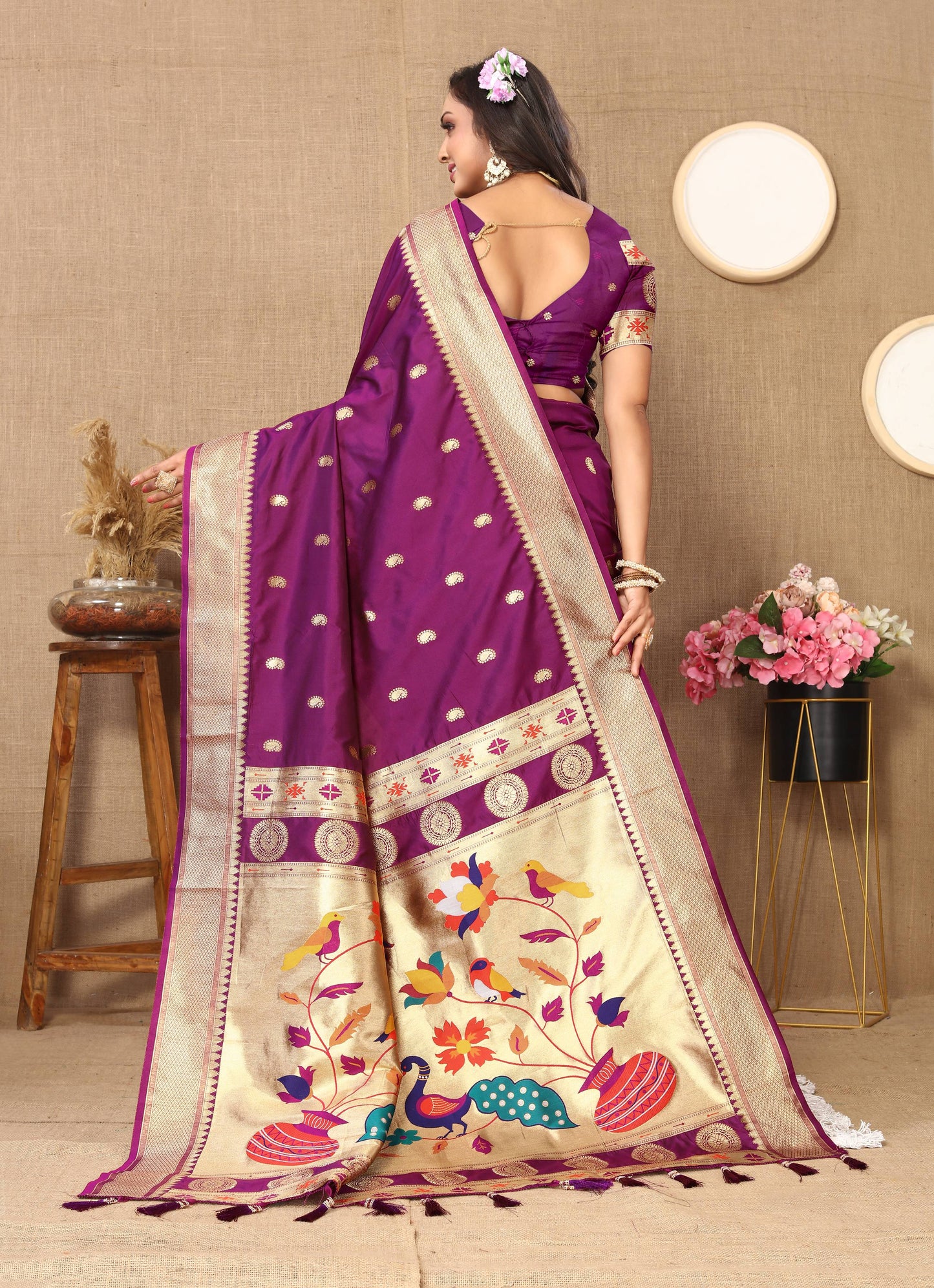 luxurious designer Soft  Paithani  silk saree with zari  weawing design  and  Rich Meenakari  weawing  silk saree