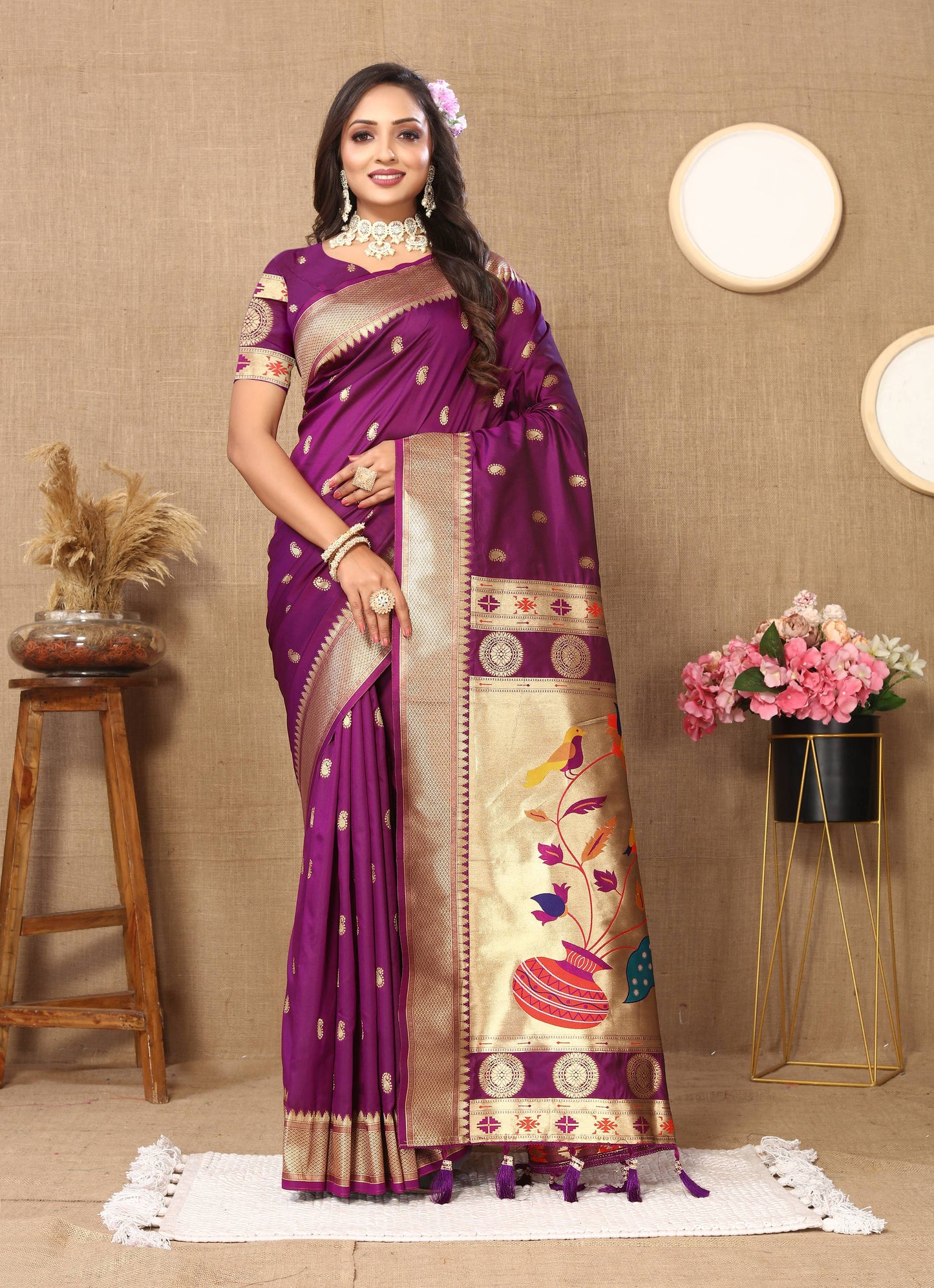 luxurious designer Soft  Paithani  silk saree with zari  weawing design  and  Rich Meenakari  weawing  silk saree