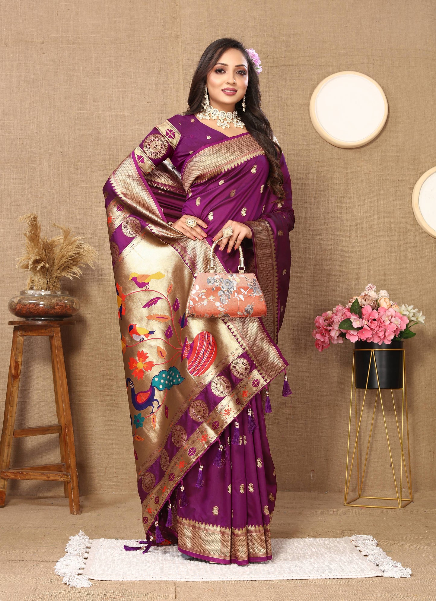 luxurious designer Soft  Paithani  silk saree with zari  weawing design  and  Rich Meenakari  weawing  silk saree