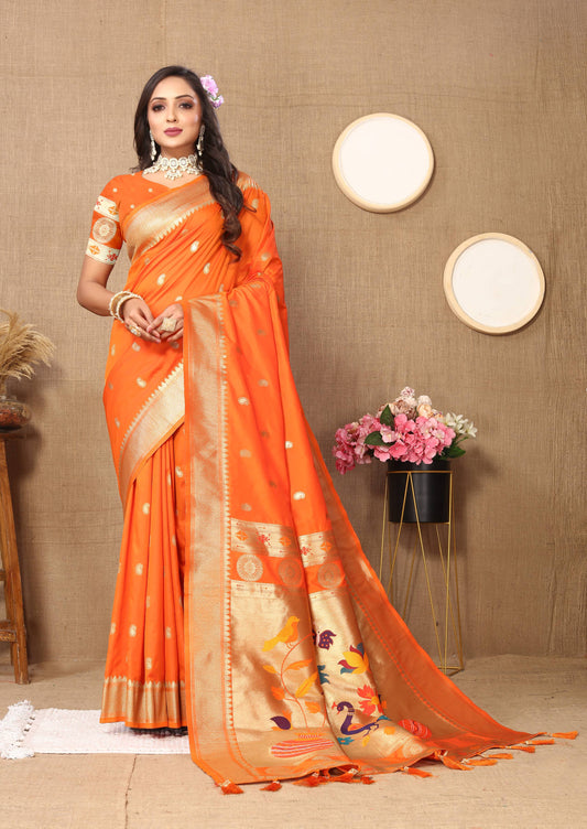 luxurious designer Soft  Paithani  silk saree with zari  weawing design  and  Rich Meenakari  weawing  silk saree