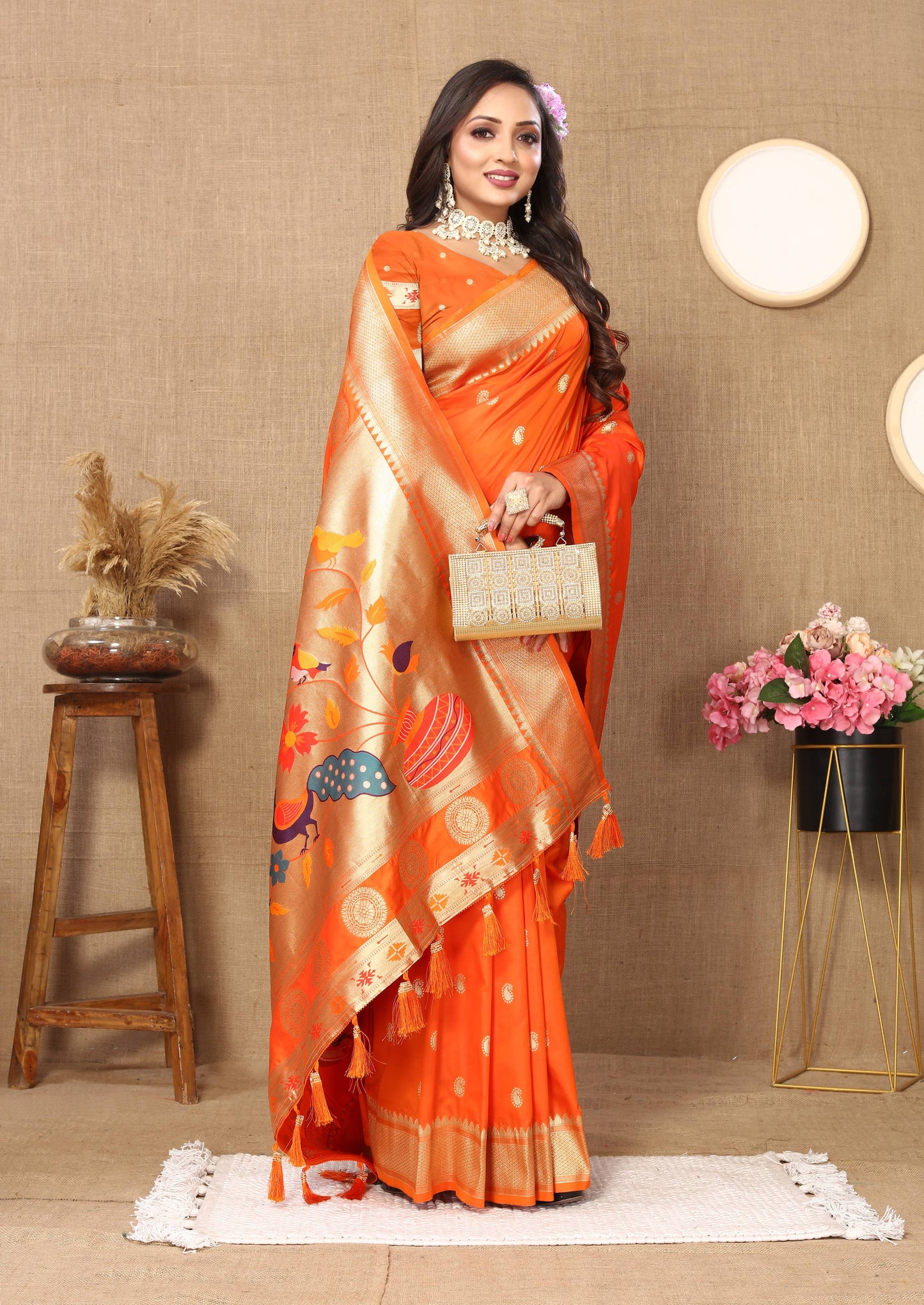 luxurious designer Soft  Paithani  silk saree with zari  weawing design  and  Rich Meenakari  weawing  silk saree