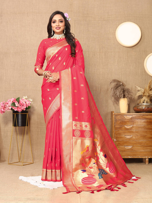 luxurious designer Soft  Paithani  silk saree with zari  weawing design  and  Rich Meenakari  weawing  silk saree