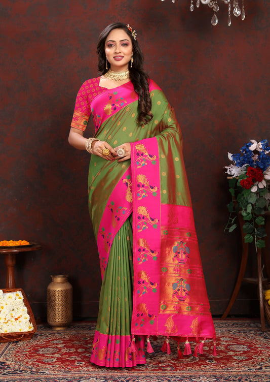 luxurious designer Soft  Paithani  silk saree with zari  weawing design  and  Rich Meenakari  weawing  silk saree