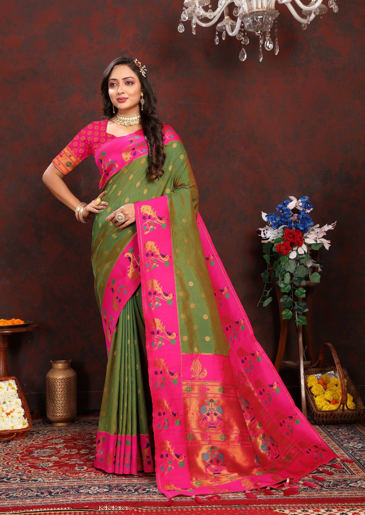 luxurious designer Soft  Paithani  silk saree with zari  weawing design  and  Rich Meenakari  weawing  silk saree