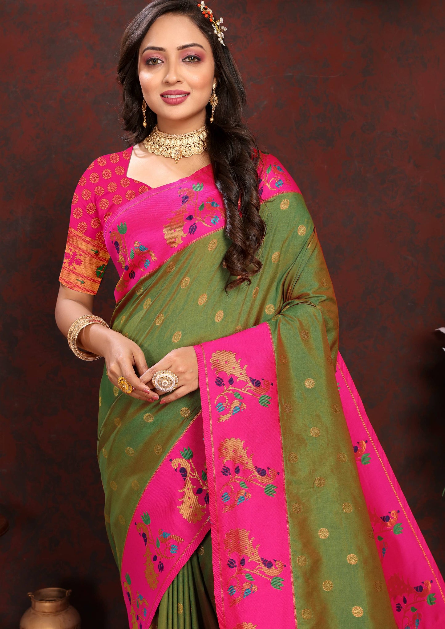 luxurious designer Soft  Paithani  silk saree with zari  weawing design  and  Rich Meenakari  weawing  silk saree