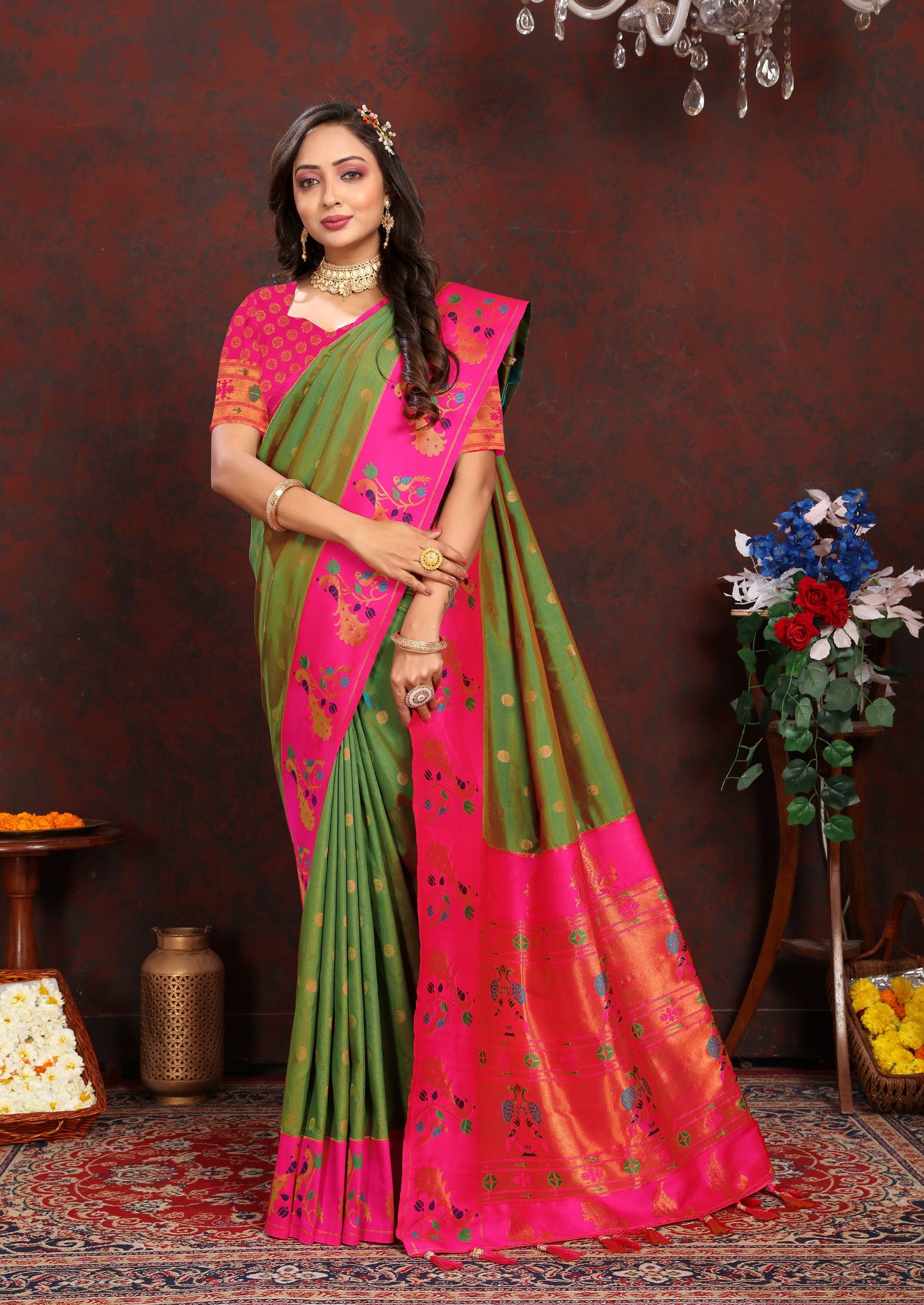 luxurious designer Soft  Paithani  silk saree with zari  weawing design  and  Rich Meenakari  weawing  silk saree