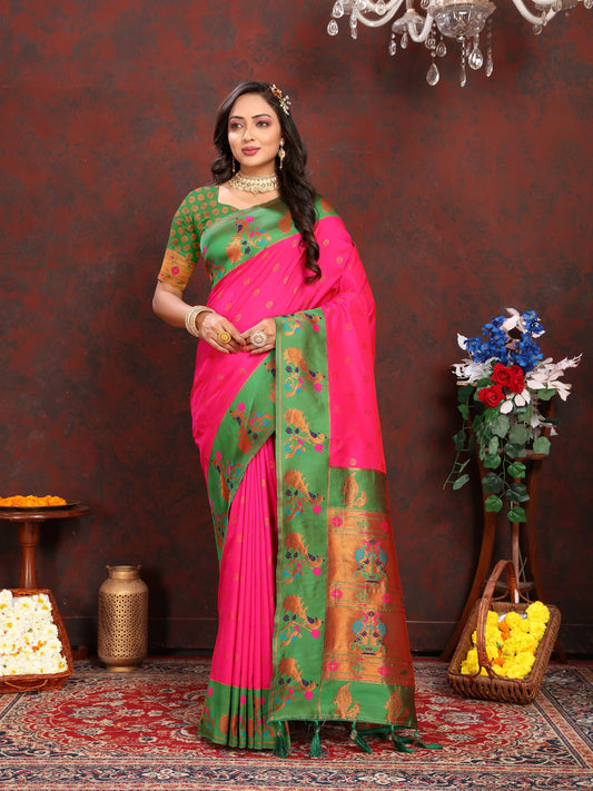 luxurious designer Soft  Paithani  silk saree with zari  weawing design  and  Rich Meenakari  weawing  silk saree