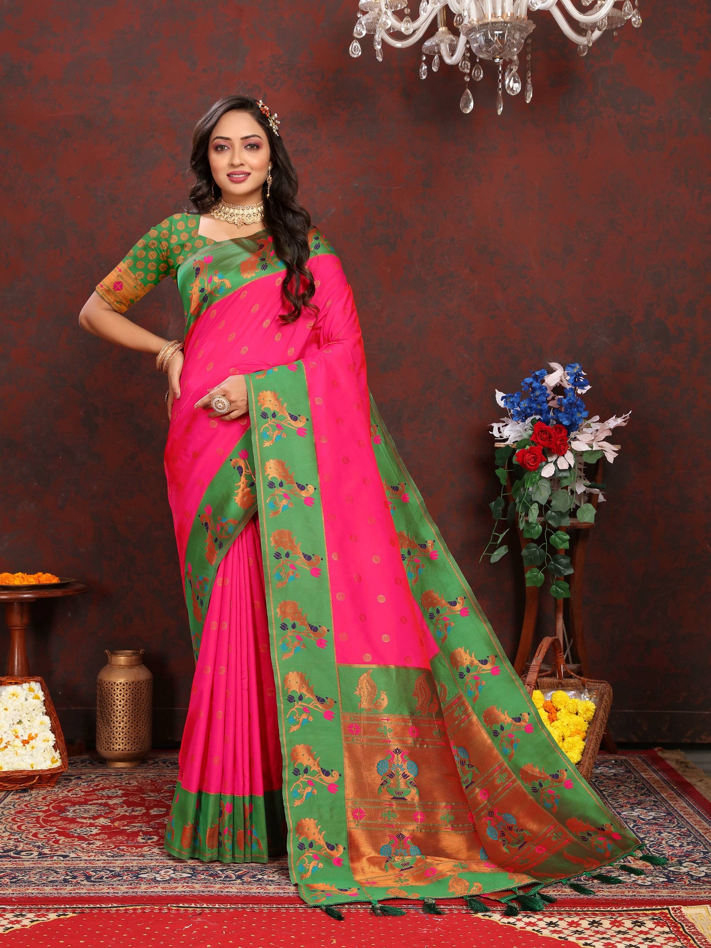 luxurious designer Soft  Paithani  silk saree with zari  weawing design  and  Rich Meenakari  weawing  silk saree