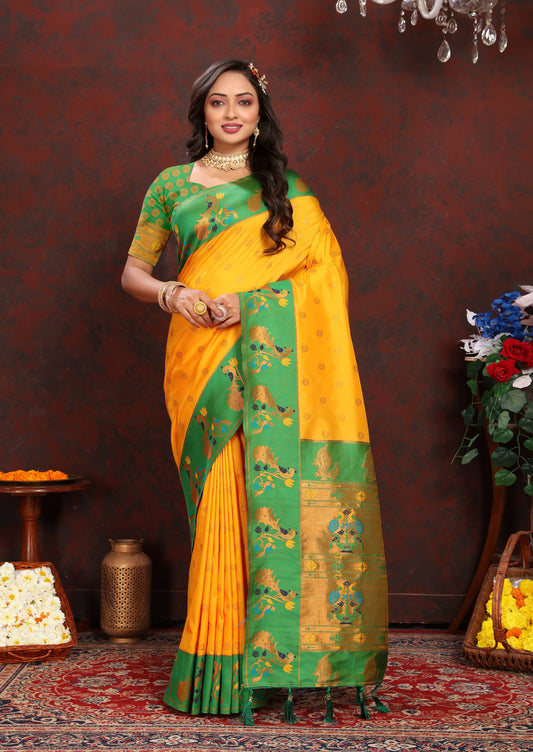 luxurious designer Soft  Paithani  silk saree with zari  weawing design  and  Rich Meenakari  weawing  silk saree