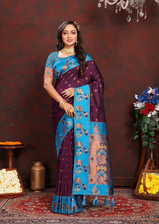 luxurious designer Soft  Paithani  silk saree with zari  weawing design  and  Rich Meenakari  weawing  silk saree