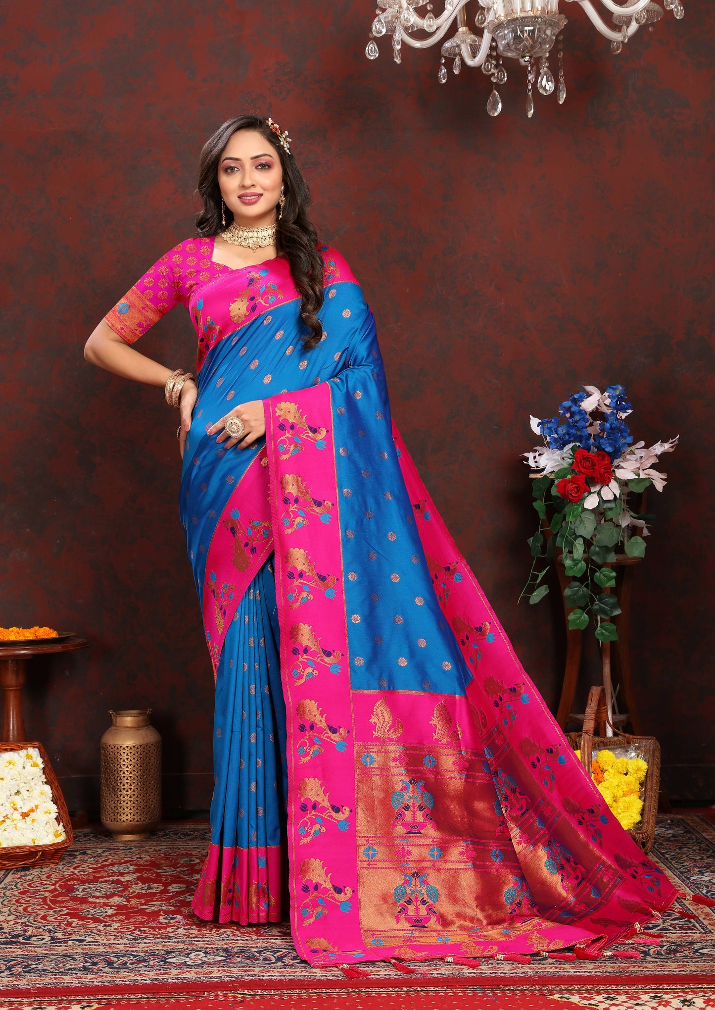 luxurious designer Soft  Paithani  silk saree with zari  weawing design  and  Rich Meenakari  weawing  silk saree