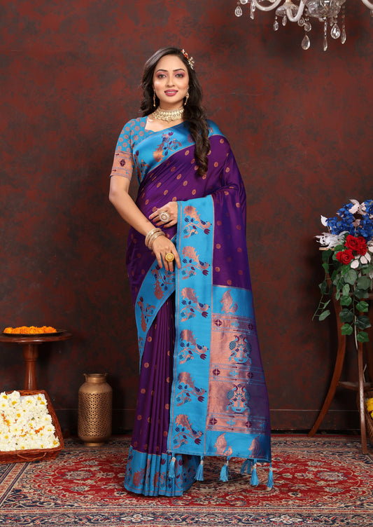 luxurious designer Soft  Paithani  silk saree with zari  weawing design  and  Rich Meenakari  weawing  silk saree