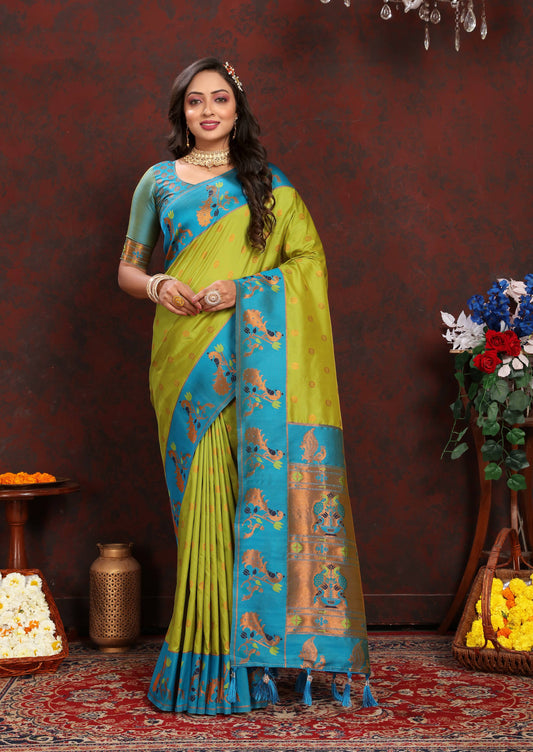 luxurious designer Soft  Paithani  silk saree with zari  weawing design  and  Rich Meenakari  weawing  silk saree