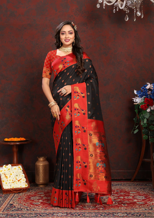 luxurious designer Soft  Paithani  silk saree with zari  weawing design  and  Rich Meenakari  weawing  silk saree