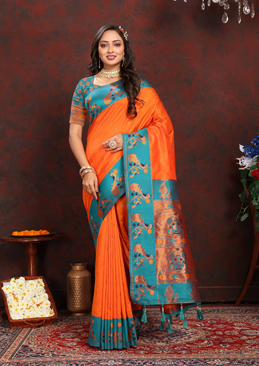 luxurious designer Soft  Paithani  silk saree with zari  weawing design  and  Rich Meenakari  weawing  silk saree